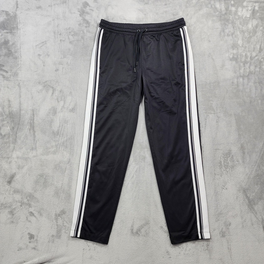 Athletic Works Track Pants‎ Mens L Black White Side Stripe Straight Leg Wortkout